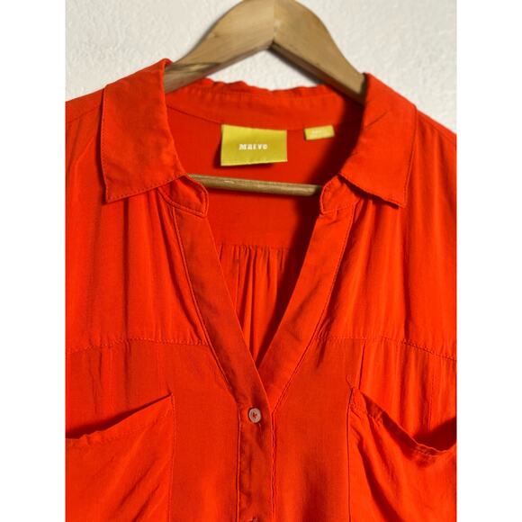 Anthropologie Maeve Clara Blood Orange Button Down Roll Long Sleeve Top Size S - Picture 7 of 9
